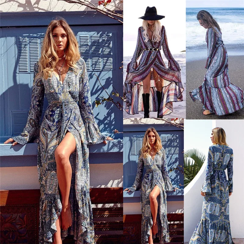 Летнее женское платье в стиле бохо Стиль длинное вечернее вечерние платья для