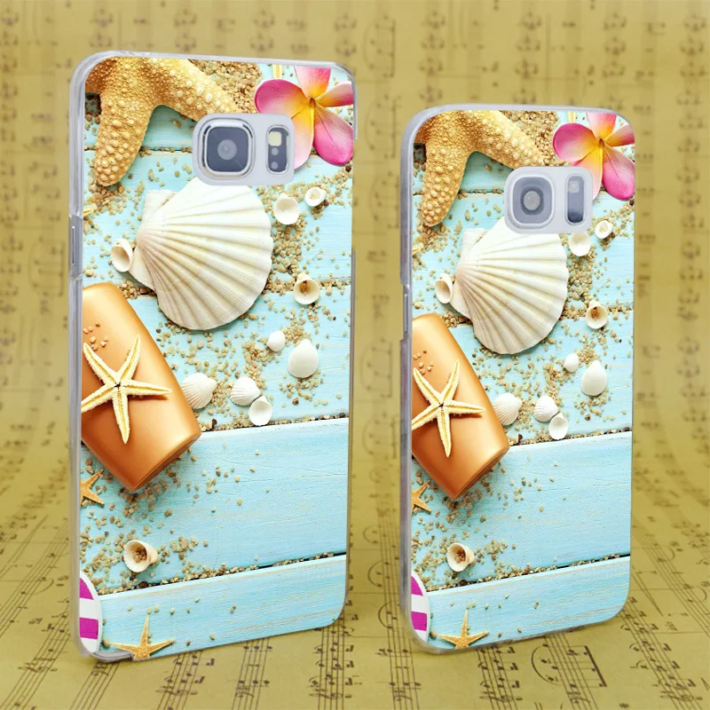 DREAM FOX B0439 Blue Wood Seashells Transparent Hard PC Case Cover For Samsung Galaxy S 4 5 6 7 8 Mini Edge Plus Note 3 |