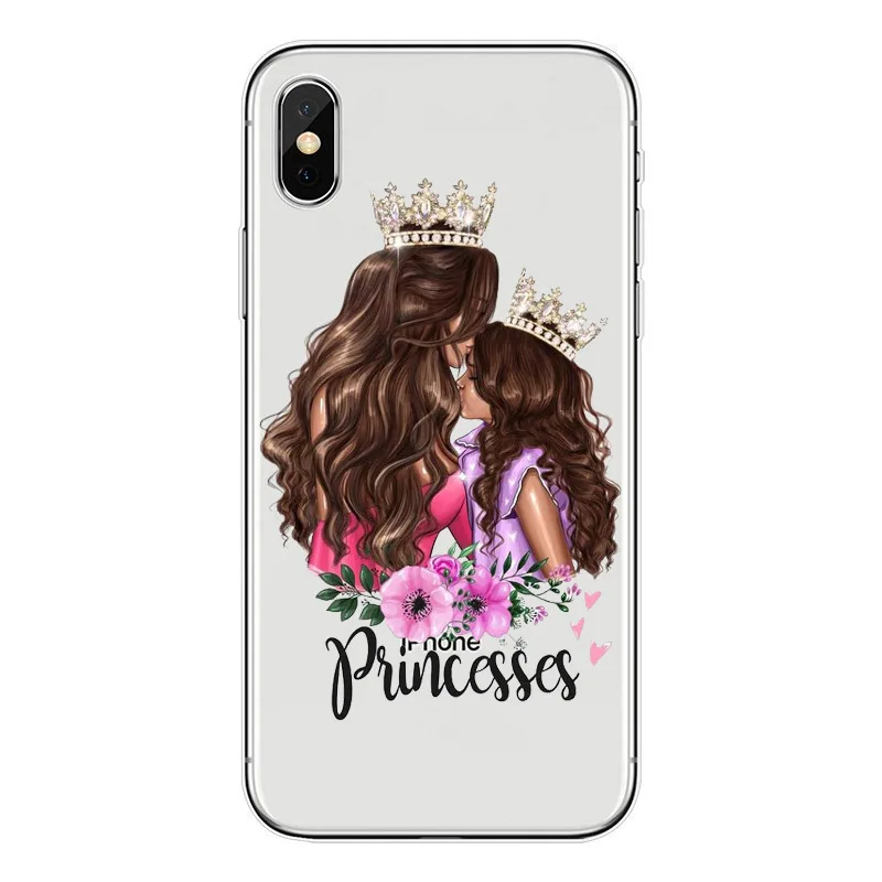 Модный черный и коричневый Чехол для мамы дочки с волосами iPhone X 6 6S Plus 7 8 8Plus 5 SE XR XS