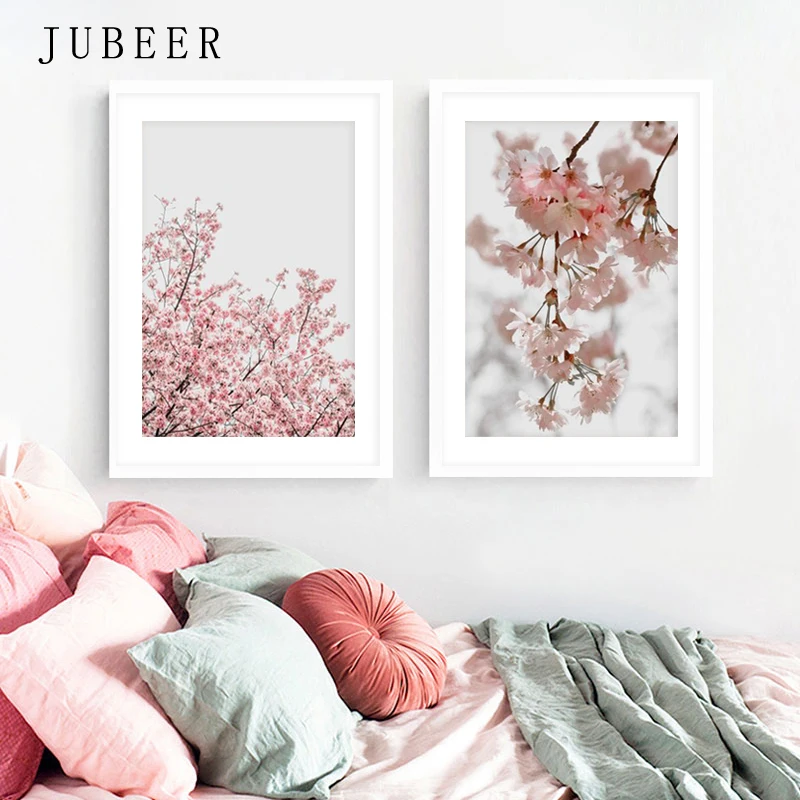 

Scandinavian Style Pink Flowers Posters and Prints Sakura Pictures for Living Room Plant Posters On the Wall Modern Home Decor