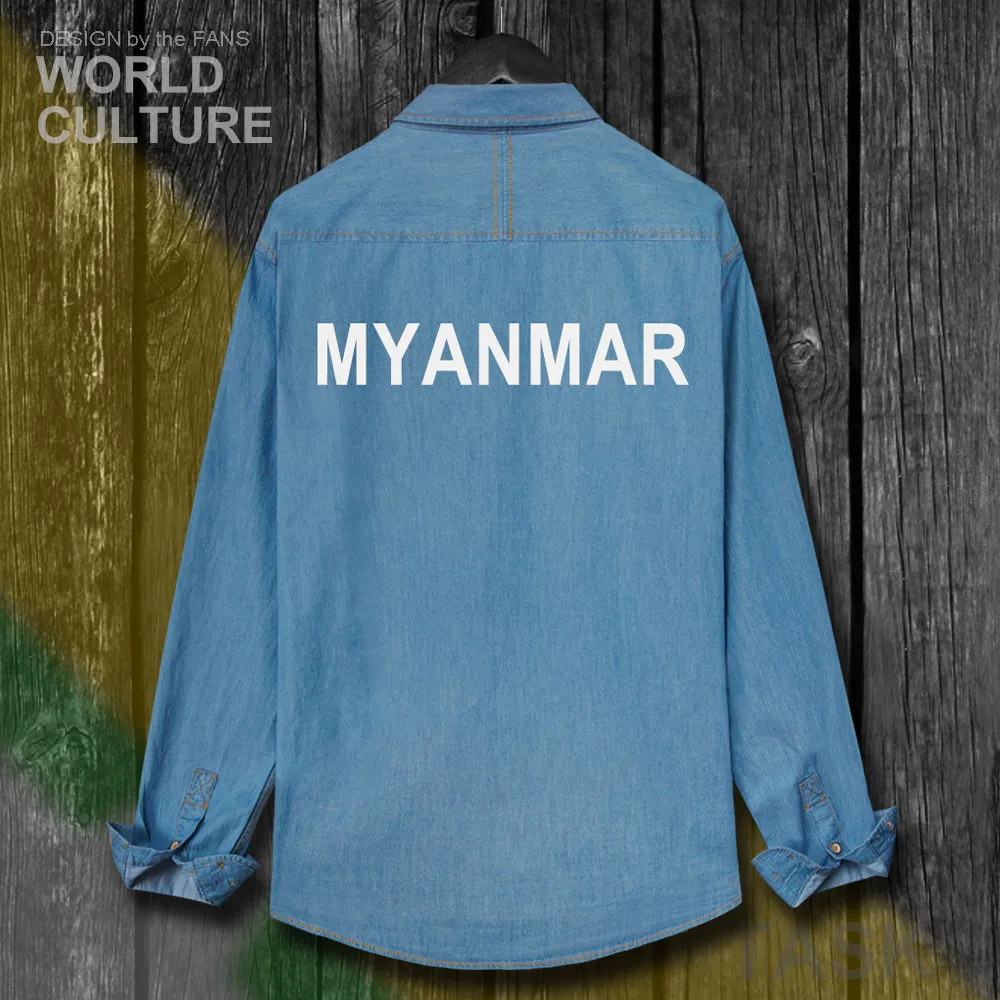 Myanmar Burmese Myanma MMR MM Burma Men Turn-down Collar Jeans Shirt Autumn Clothes Cotton Long Sleeve Cowboy Jacket Coat New 20 | Мужская