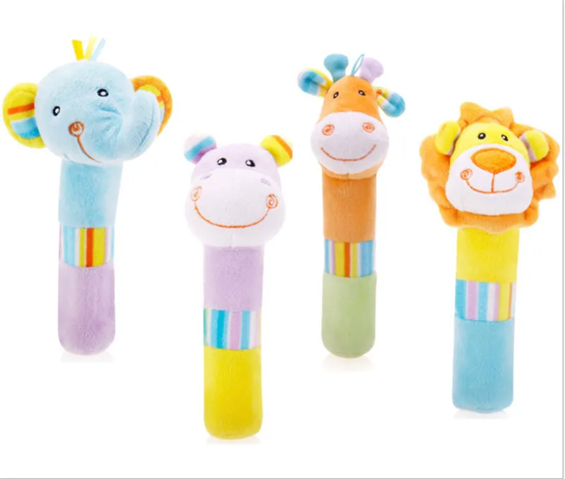 

Infant Jungle Animals High Quality Soft Plush Squeaky Sticks Baby Rattles Elephant Giraffe Hippo Lion Toys For Children Gift