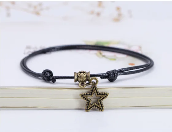 Black Star Богемный минималистичный браслет с красной нитью на лодыжке, милый браслет в виде звездочек, колокольчиков, клевера, цепочка на ногу, Халхал, Пляжное ювелирное изделие для женщин, Tornozeleira - Окраска металла: Black Star