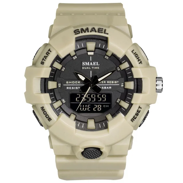 Khaki SMAEL мужские спортивные кварцевые часы Аналоговые Цифровые светодиодный водонепроницаемые военные часы наручные часы с хронографом - Цвет: Khaki