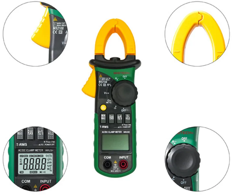 Mastech MS2108 цифровой клещи True RMS ЖК-мультиметр AC DC Вольтметр Амперметр Ом Herz. Многофункциональный тестер рабочего цикла