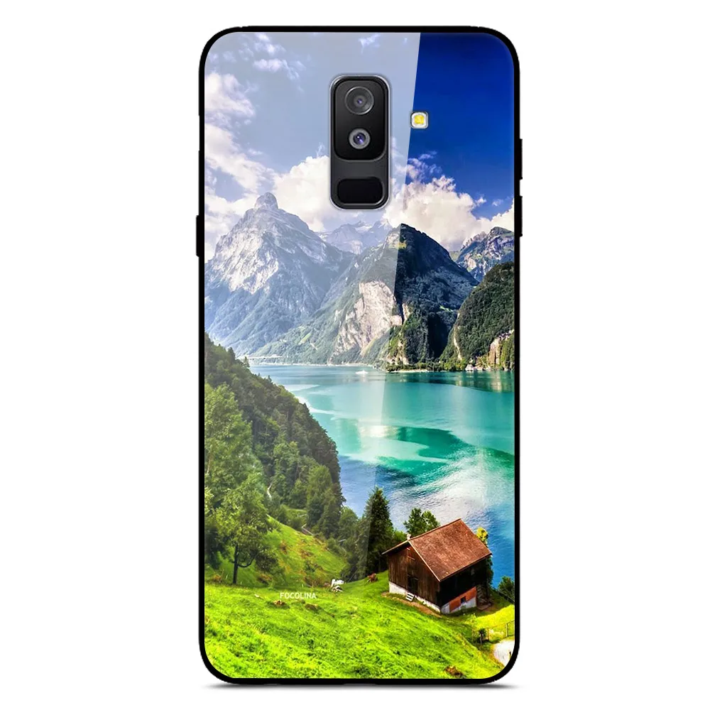 Розовый Чехол из закаленного стекла для samsung Galaxy A6 A6 Plus, силиконовый чехол-бампер, окрашенный чехол для телефона samsung A6 A6plus, чехол - Цвет: Розовый