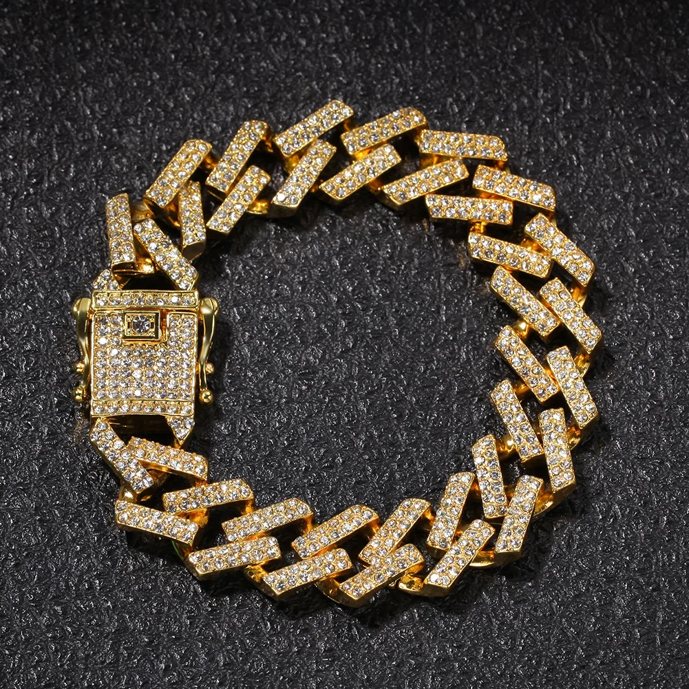 

Мужские браслеты 15 мм в стиле хип-хоп золотого цвета, круглая кубинская Цепочка с кристаллами Майами, цепь в стиле хип-хоп для мужчин
