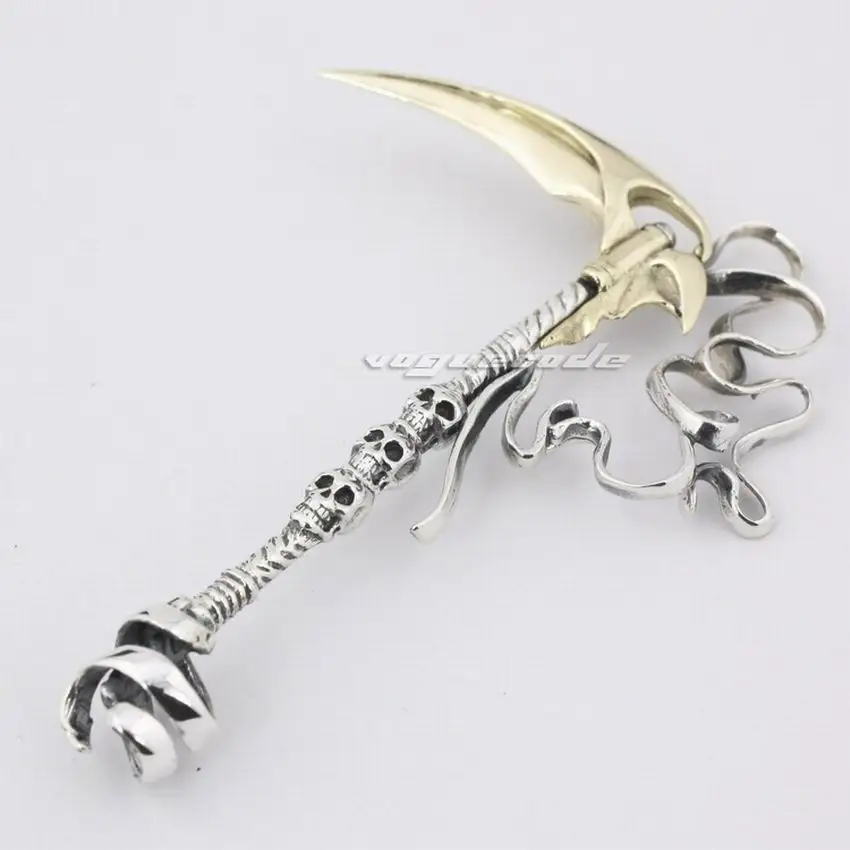 LINSION Grim Reaper, серповидный череп, коса, 925 пробы, серебро, Мужская Байкерская подвеска в стиле рок, панк, 8Q008