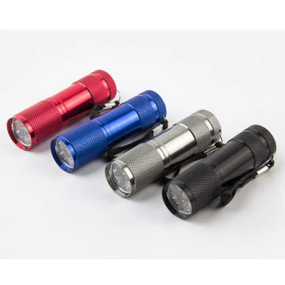 Новый 9LED алюминиевый УФ ультрафиолетовый фонарик фиолетовая лампа AAA горячая