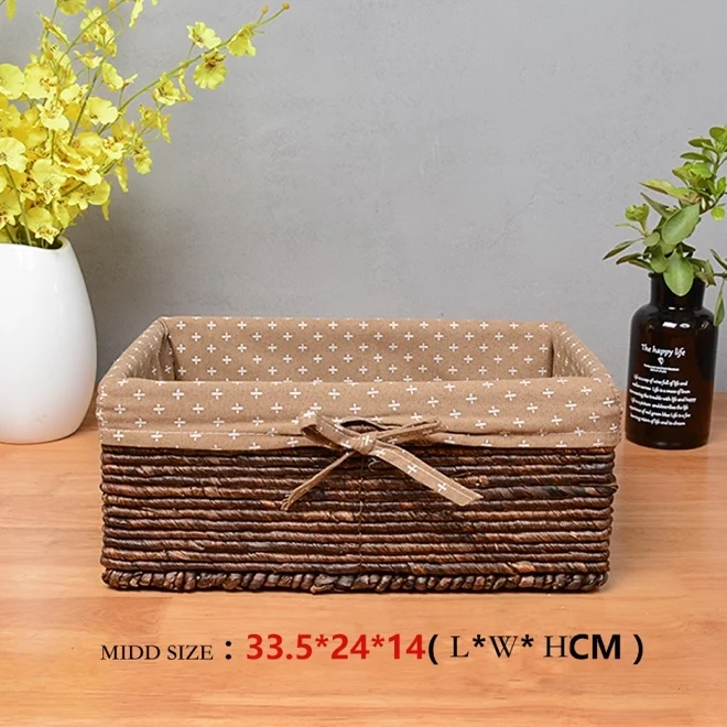 33.5x24x14cm Корзина грязной одежды поддельная плетёная ротанговая косметические корзины для хранения игрушек соломенный набор посуды для снеков кухонные коробки с подкладкой - Цвет: 33.5x24x14cm