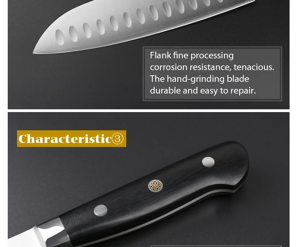 XINZUO 7 ''дюймовый нож Santoku 3 слоя 440C ядро Плакированные Стальные Кухонные ножи дело с мясом фрукты овощи с G10 Ручка