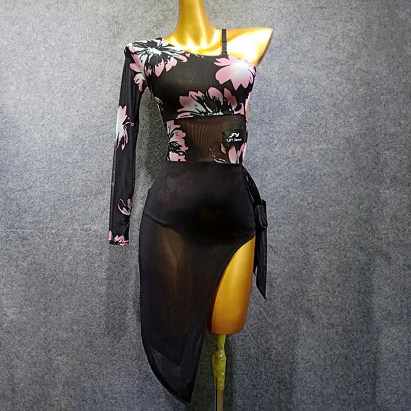 Dress Женское платье для латинских танцев, Дамский летний костюм, платье с цветочным принтом, Фламенго Румба/Самба/танго платье латино, платья для танцев VDB476 - Цвет: Dress