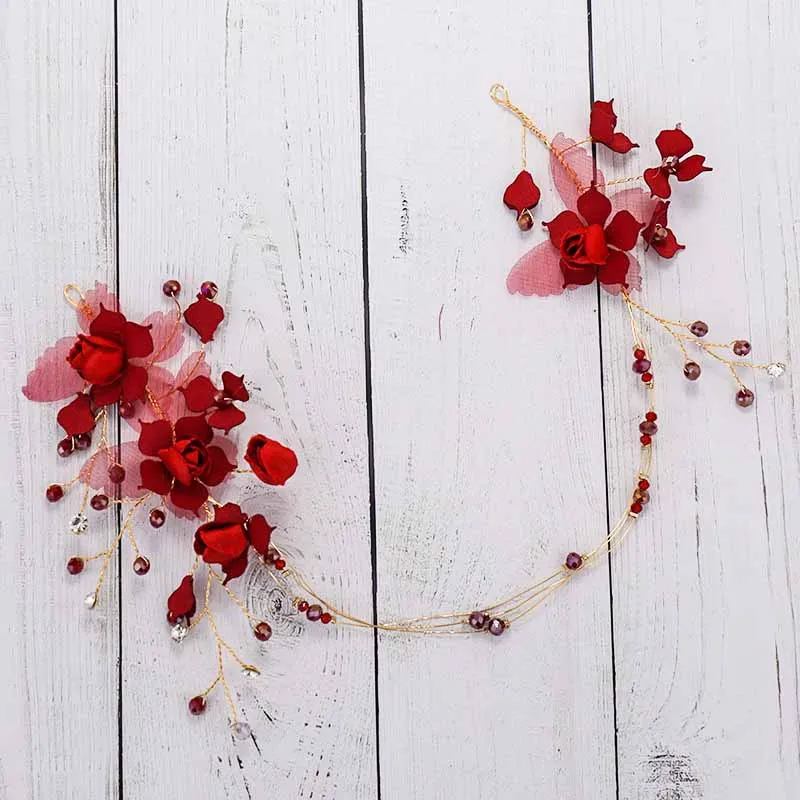 FORSEVEN из Золотого Сплава Красный Пряжа цветок оголовье головной убор Свадебные