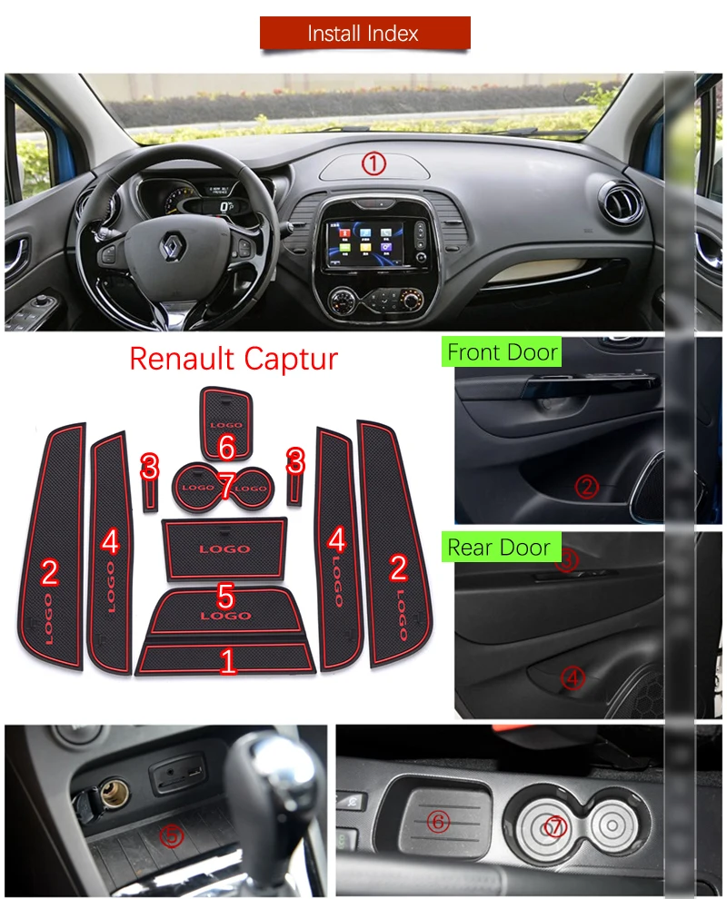Противоскользящий резиновый коврик для чашки Renault Captur 2013 ~ 2018 Аксессуары Samsung QM3 2014