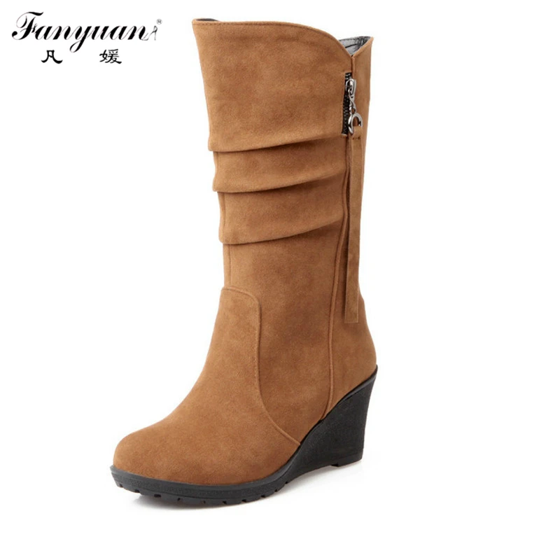 

Fanyuan Half Knee High Wedges High Heels Fashion Boots For Women Sexy Casual Round Toe Lady's Platform Winter Boots Size 34-43
