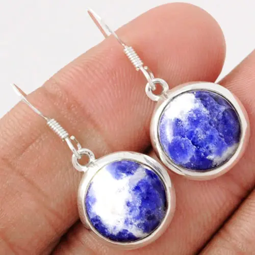 Серьги из натурального содолита 100% стерлинговое серебро 925 пробы KE0235