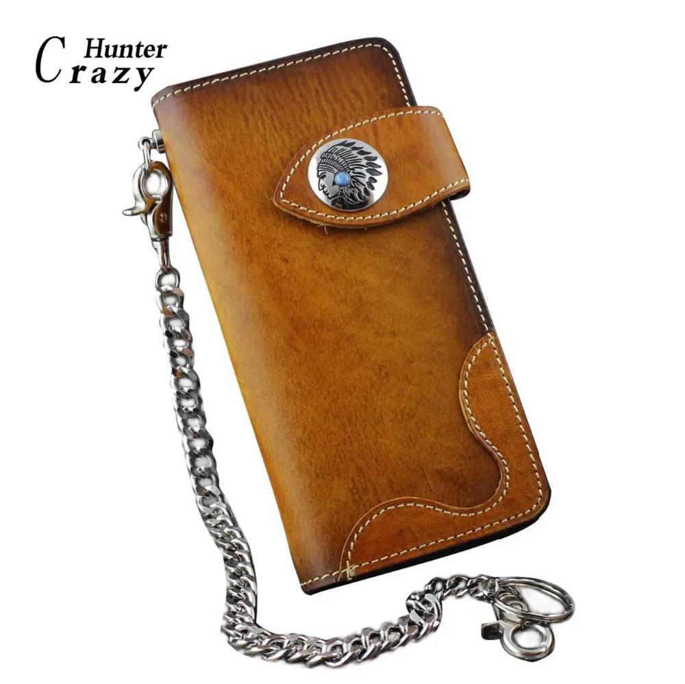 Мужской Длинный кошелек ручной работы из натуральной кожи в стиле хип-хоп с