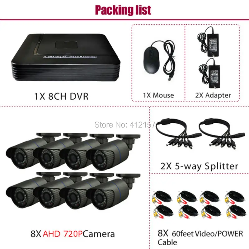 Видеонаблюдения 8CH DVR 720 P Камера системы 3-в-1 Гибридный HVR 1200TVL дома IP66 видео