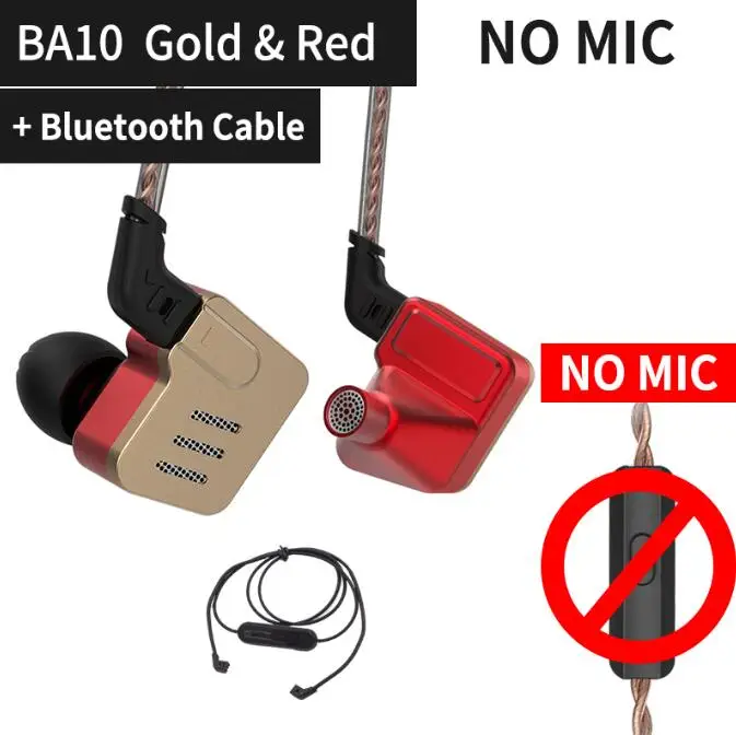 KZ BA10 наушники с сбалансированным арматурным драйвером 5BA HIFI наушники в ухо наушники спортивные наушники с шумоподавлением наушники ZS10 ZST - Цвет: Gold-NO-BT