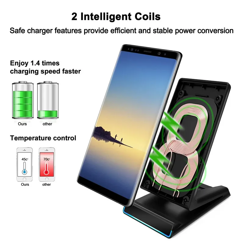 Qi 10W Fast Wireless Charger For iPhone X 8 Plus Power Charging Samsung Galaxy S7 S8 S9 Note Universal adapter | Мобильные телефоны