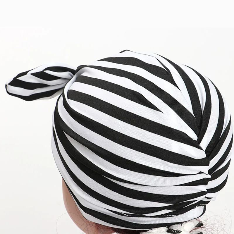Модная полосатая детская шапка с бантом разноцветная эластичная шапочка для