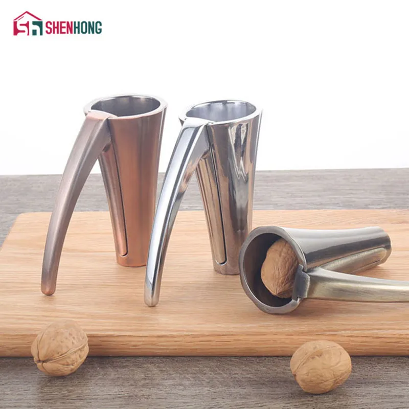 

SHENHONG Zinc Alloy Pecan Nut Cracker Walnut Nutcracker Pine Cascanueces Sheller Funnel Frosted Grips Pliers Clamp Kitchen Tool