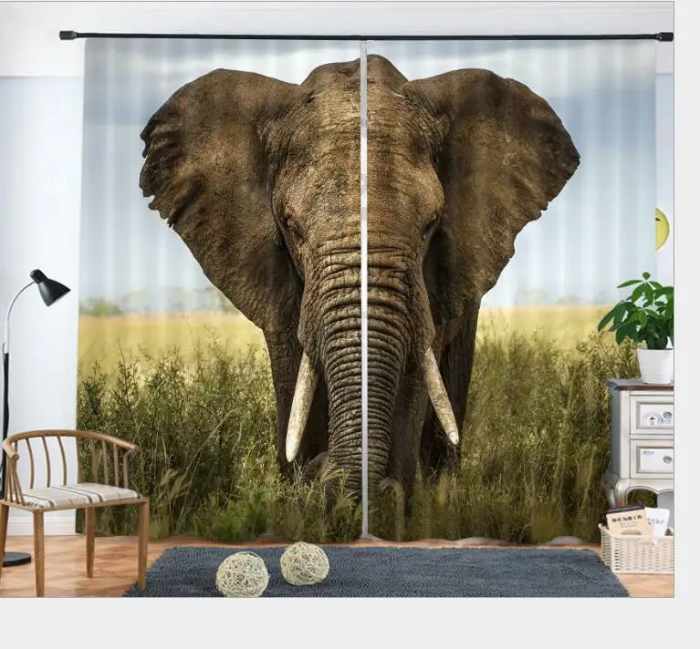 

fabric Window Curtains Elephant race print Blackout Living Room kids Bedroom Cortina Drapes Rideaux Customized size pillowcase