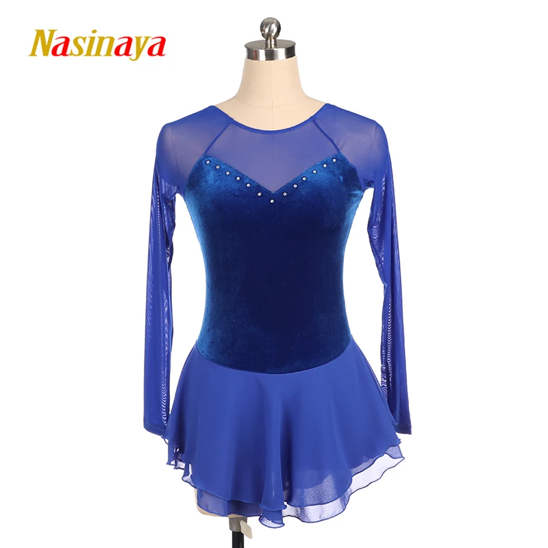 Nasinaya Figure Skating Dress Customized Competition Ice Skating Skirt for Girl Women Kids  Gymnastics Performance Velvet Blue