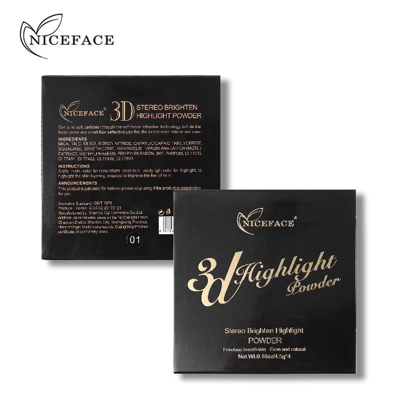 NICEFACE, 4 цвета, профессиональный Хайлайтер для лица, палитра, корректор, осветляющие хайлайтеры, минеральная контурная палитра для макияжа, бронзатор