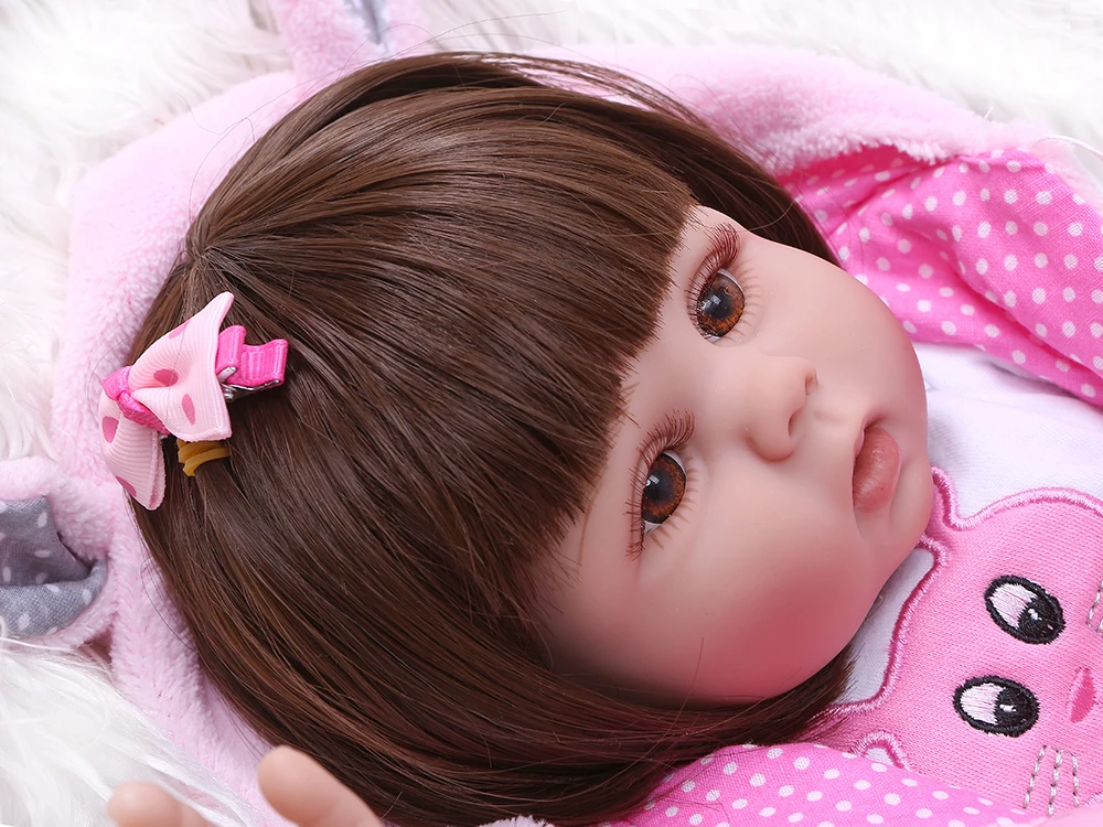 NPK 48 см bebe Кукла reborn для маленьких девочек кукла в розовом платье кролика полное тело силиконовые детские гладкие длинные волосы Анатомически правильные