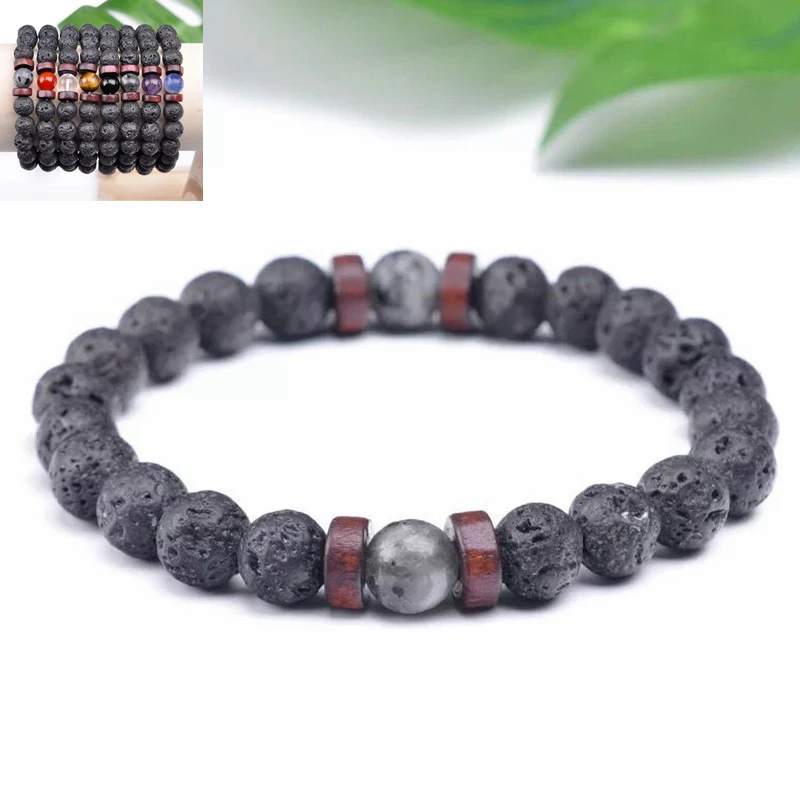 Natural Stone Beads Bracelets Pearl Tibet Buddha Chakra Bracelet Black Lava Healing Balance Couple bracelets Gifts | Украшения и