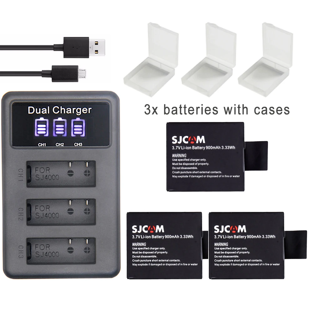3batteries charger S009 SJ 4000 Батарея Экшн-камера eken H9 SJ5000, Wi-Fi+ 3 Порты светодиодный зарядное устройство для спортивной экшн-камеры SJCAM sj4000 Батарея SJ6000 SJ7000 SJ8000 sj9000 M10 - Цвет: 3batteries charger