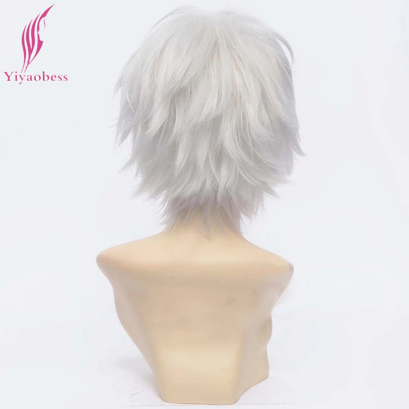 Yiyaobess 8 дюймов Sakata Gintoki серебряный белый короткий Косплей парик гинтама костюм для Хэллоуина синтетические волосы парики для мужчин