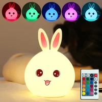 7 color changing rabbit led night light silicone touch sensor tap control nightlight remote controller for kids children baby