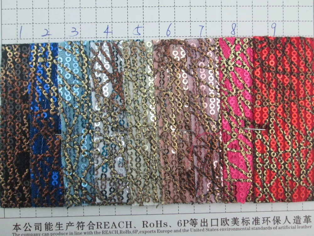 

NEW! glitter pieces style synthetic leather fabric PVC faux leather textile fabric 9 color for bag decorative leather fabric