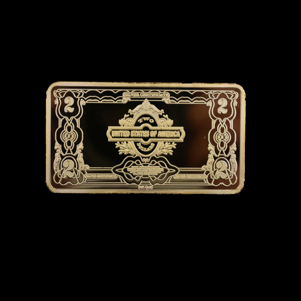 

5pcs Exquisite 2 Dollar 1899 Golden Rectangle Commemorative Coin Collection Arts Gifts Souvenir