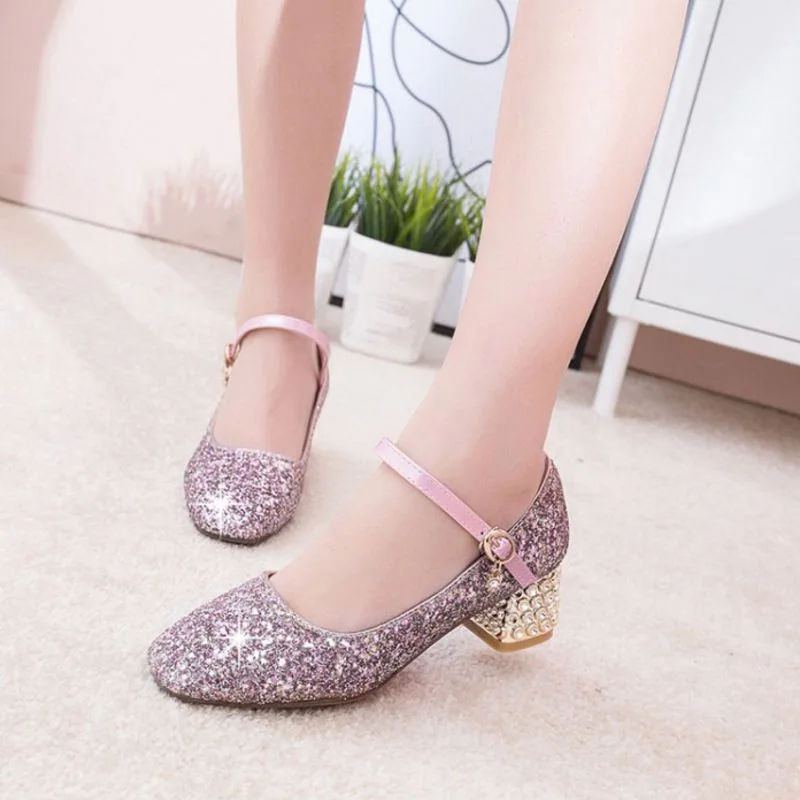 Taoffen Square Heel Small Size 30-43 Round Toe Ladies Pumps Bling Buckle Party Wedding High Shoes Women Vacation Club | Обувь