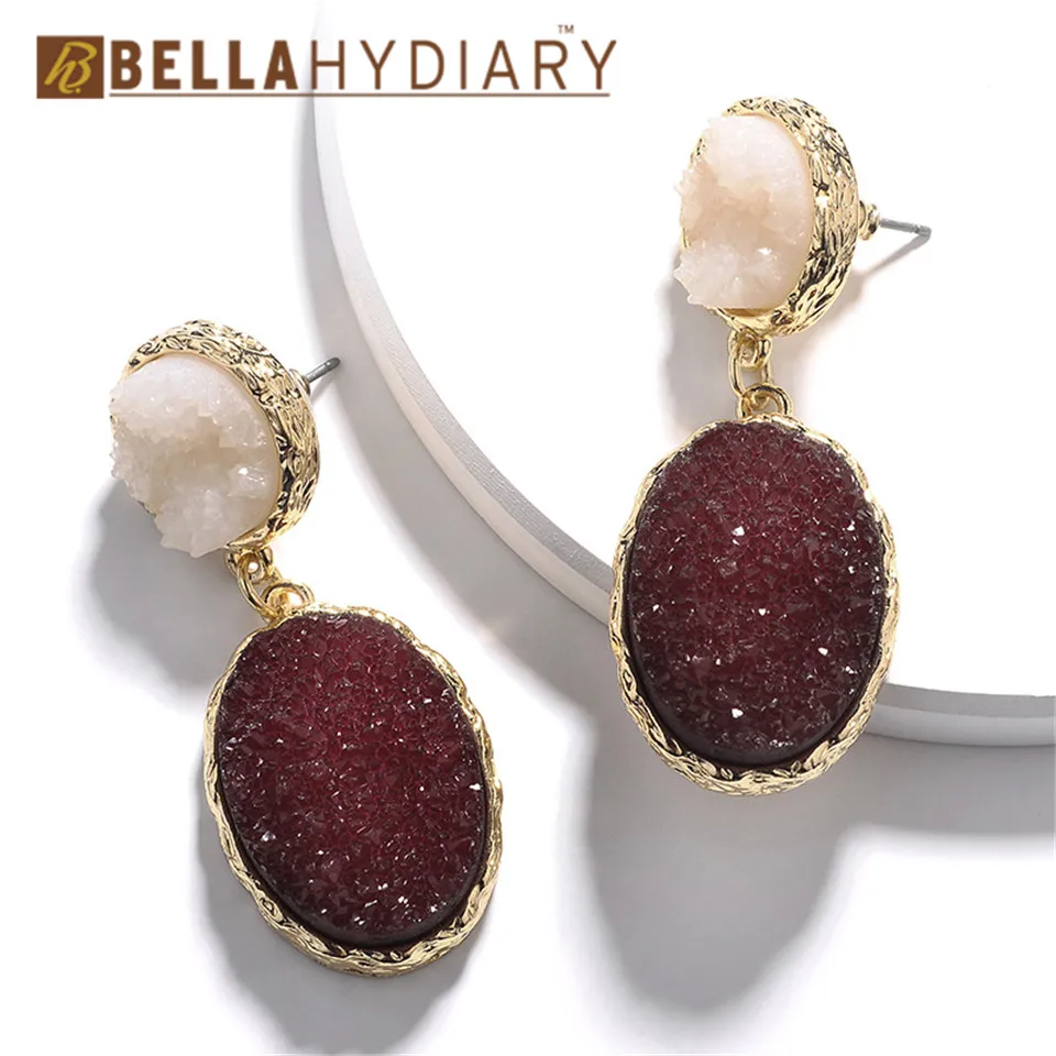 Bijoux необычные серьги из смолы Druzy, большие геометрические Висячие серьги для женщин, ювелирное изделие, массивные серьги Mujer Moda Ohrringe