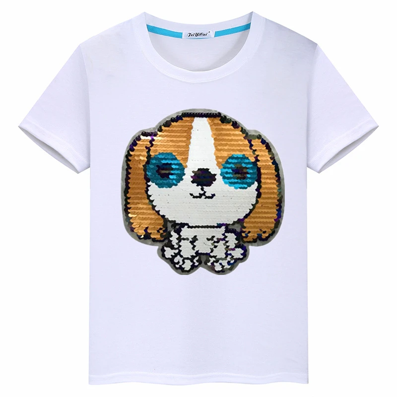 Детская одежда с рисунком собаки из мультфильма хлопковая Футболка блестками