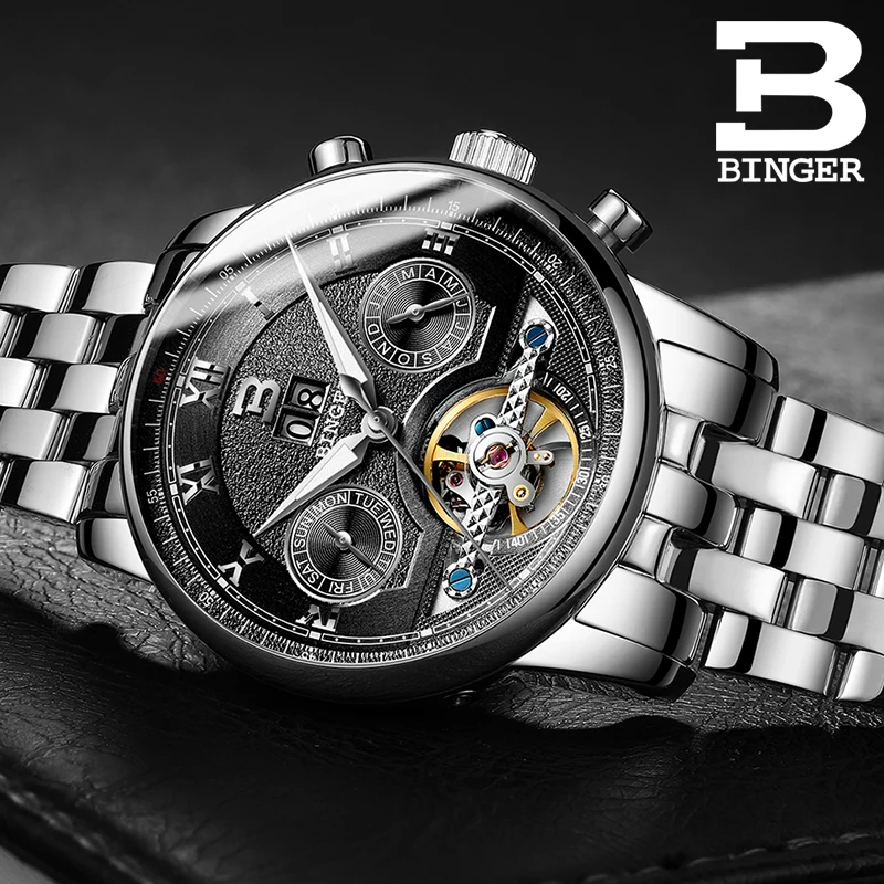 Классические деловые мужские автоматические часы Tourbillon механические с