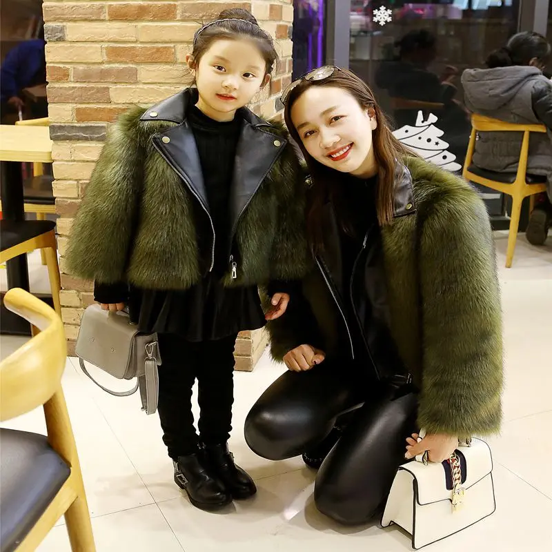 Мотоциклетная куртка из искусственного лисьего меха для маленьких девочек