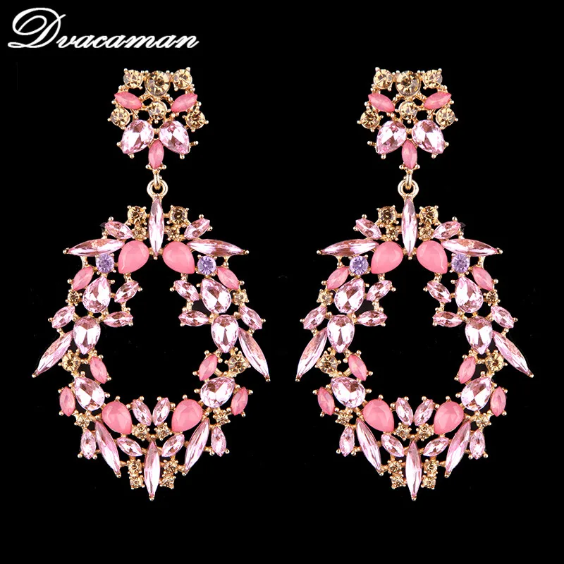 pink Dvacaman, роскошные серьги-капли с кристаллами, Женские Модные металлические массивные серьги, свадебные подарки, аксессуары, ювелирное изделие - Окраска металла: pink
