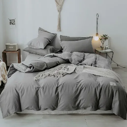 bedding set 1 Новинка, серый, синий, хлопок, пододеяльник с покрывалом на резинке, простыня, набор из 4 предметов, queen/King, двойной размер, постельные принадлежности, постельное белье, parure de lit - Цвет: bedding set 1