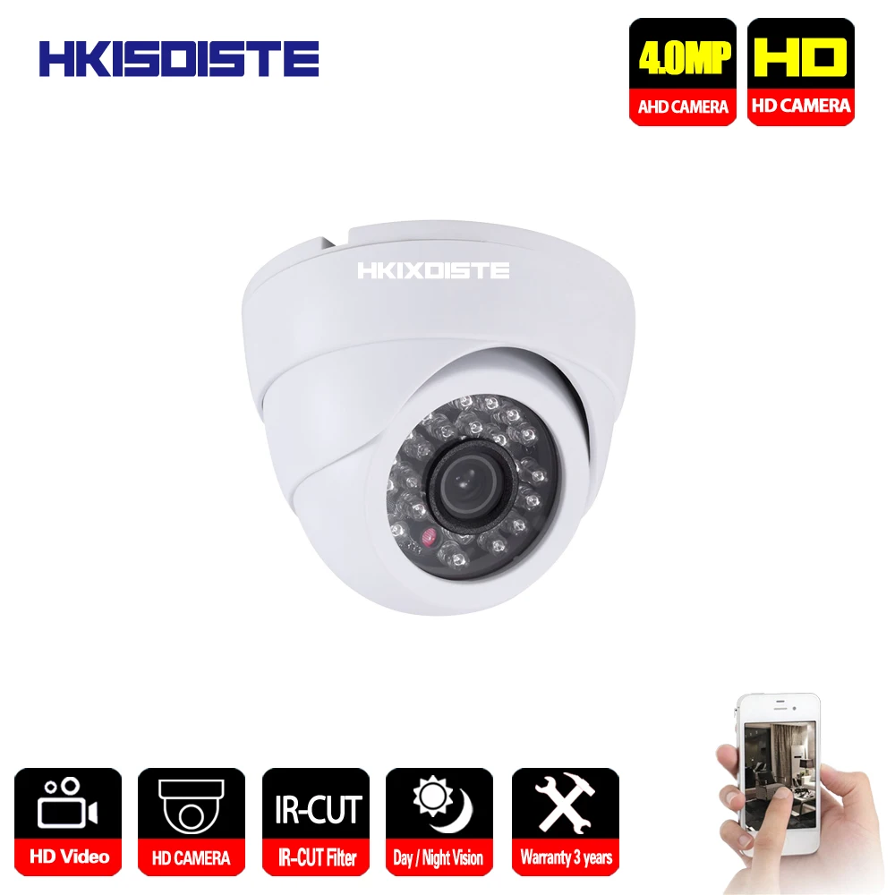 HKIXDISTE HD 4MP AHD купольная камера видеонаблюдения с белым цветом и объективом 4 МП 3 6