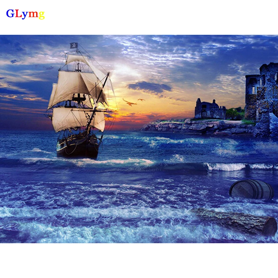 GLymg Diy Вышивка ремесла парусная лодка корабль Алмазная картина крестиком морской