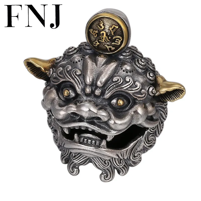 

FNJ 925 Silver Bell Pendant Punk Lucky Animal Pixiu Hang Original Pure S925 Thai Silver Pendants for Women Jewelry Making