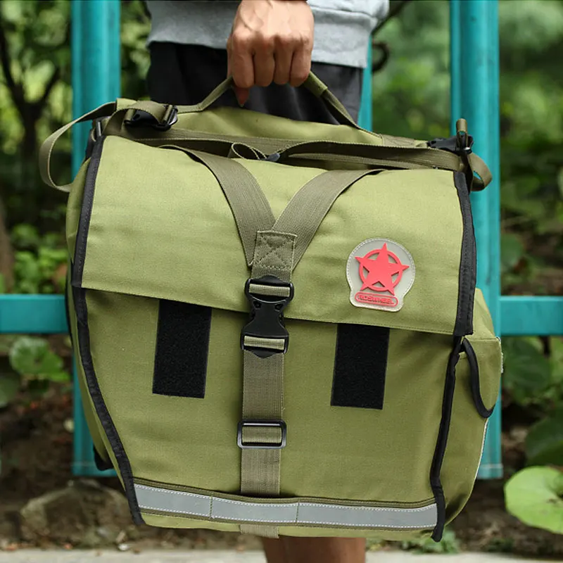 Roswheel зеленая холщовая Водонепроницаемая двойная велосипедная сумка на заднее