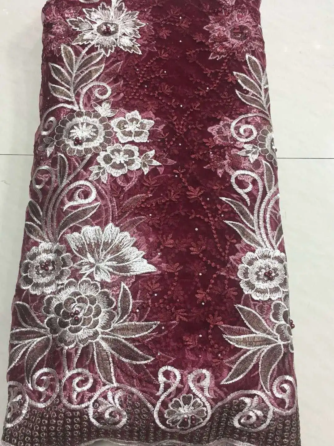 2018 Высокое качество африканская кружевная ткань фиолетовая французская сетка