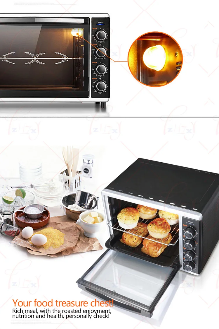 Электрическая духовка для домашнего использования, 52л, большая емкость, 2000 Вт, Профессиональная многофункциональная машина для приготовления пиццы, хлеба, печь, машина CRTF52W, 1 шт