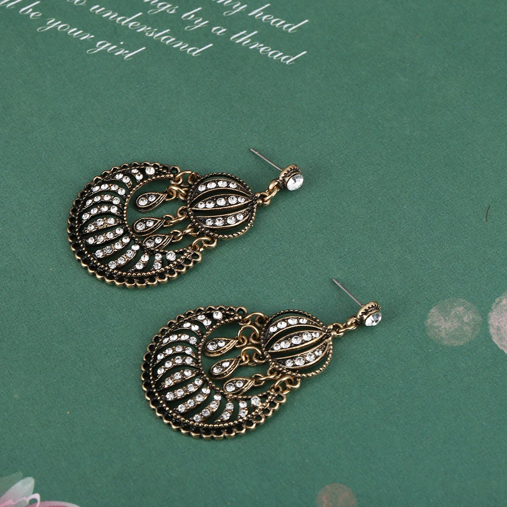 Retro earring for women Plated Bronze rhinestone charm earrings wedding tassel jewelry Boucles d'oreilles pendientes mujer 2019 |